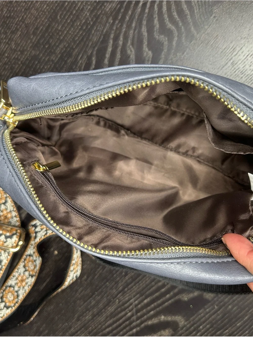 Women's Crossbody Bag with Decorative Strap - Slate Grayish Blue - Unknown brand